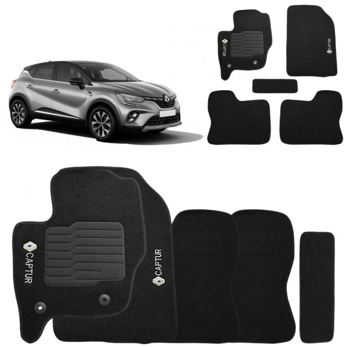 Jogo de Tapete Carpete Captur 2017 a 2024 Preto Fixação Original