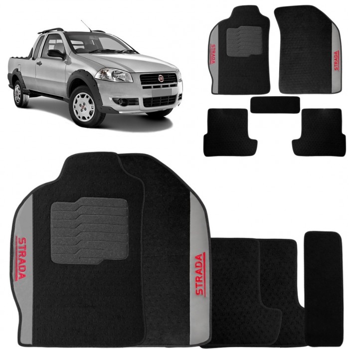 Jogo De Tapetes Carpete Strada 1999 a 2012 Preto 5 Peças